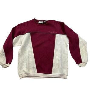 Vintage 90s CC SPORT Color Block Quilted Sweatshirt – Maroon & Cream Medium
